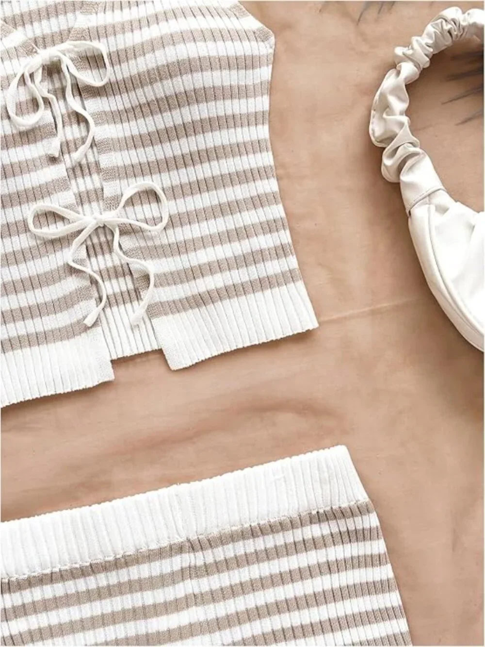 SOLY HUX Women's Striped Two Piece Short Set Tie Front Tank Top and Shorts Knit